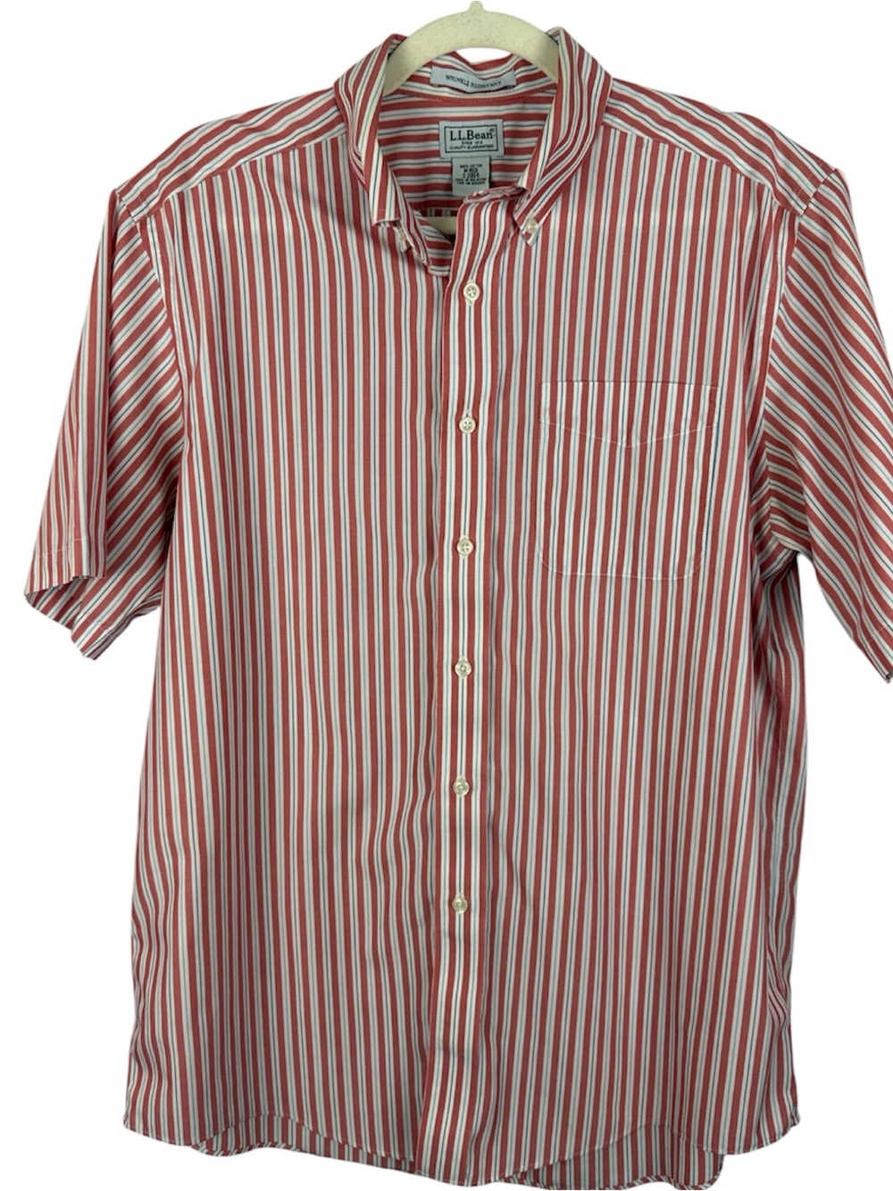 L.L. Bean Wrinkle Resistant Striped Short Sleeve Button Down Shirt Size M-REG